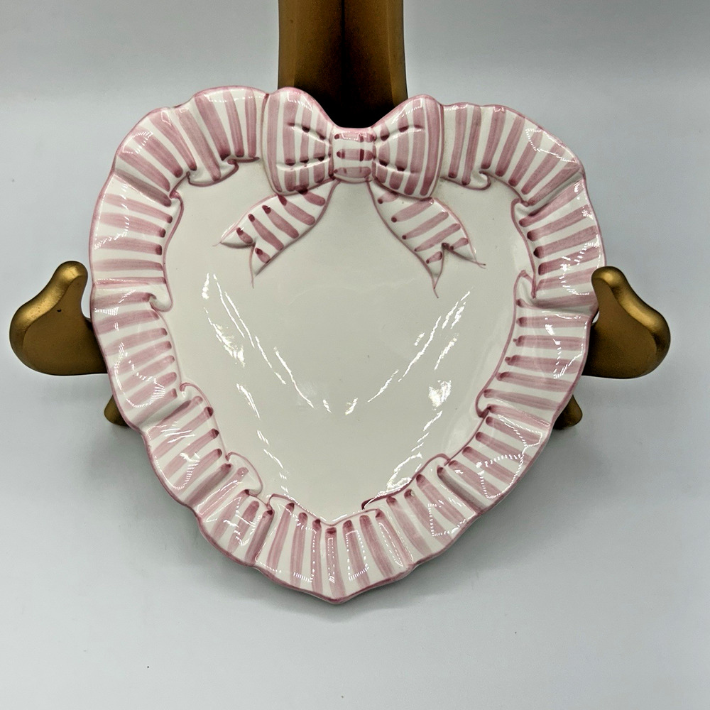 Halden Group 89 Heart Appetizer Plate Pink Stripe Bow